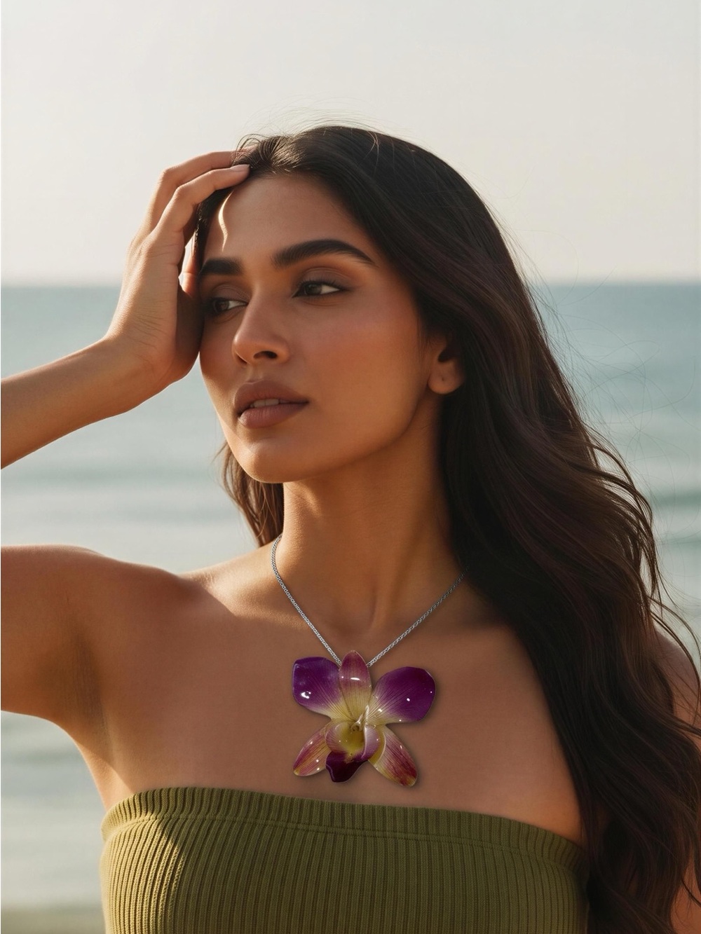 Purple Orchid Pendant Necklace - Women Jewelry
